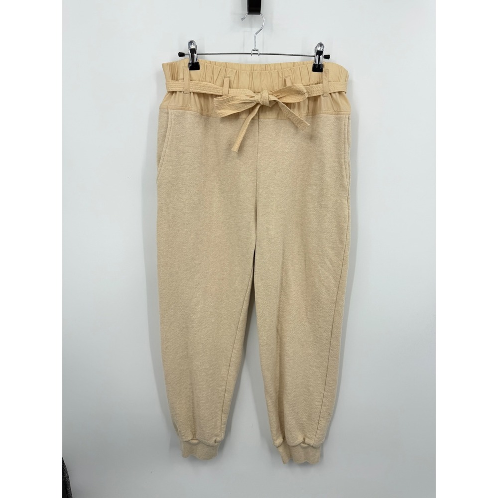 Ulla Johnson Haven knit Paperbag Waist Joggers XL Beige Cotton Fleece Tie Belt
